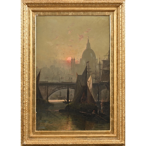 896 - St. John Mulholland (1839-1910) - St Paul’s Cathedral from the River Thames by Night, signed, oil on... 