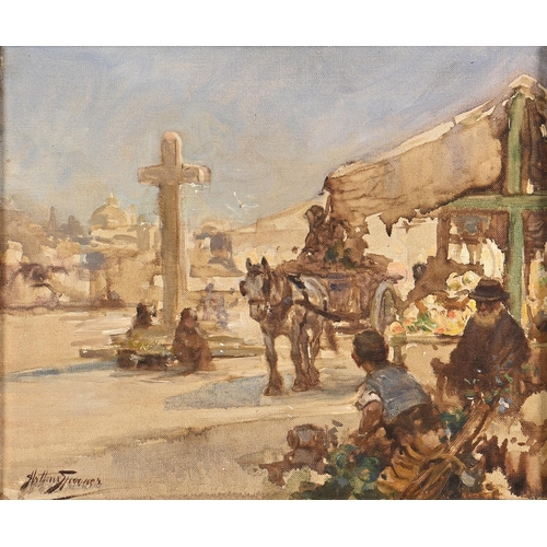 903 - Arthur Spooner RBA (1873-1962) - The Market Square, signed twice, oil on canvas, 30 x 35cm... 