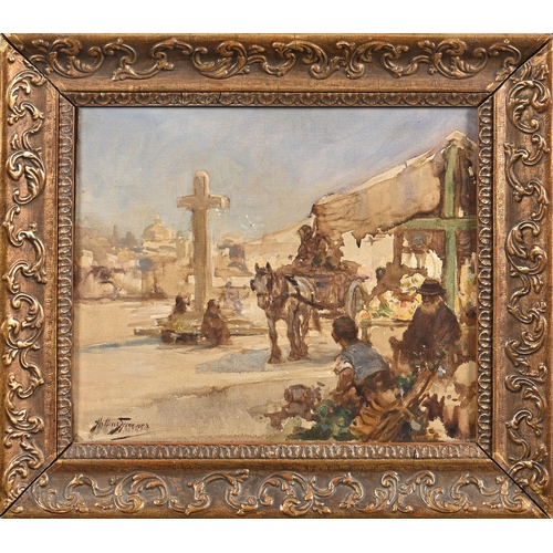 903 - Arthur Spooner RBA (1873-1962) - The Market Square, signed twice, oil on canvas, 30 x 35cm... 