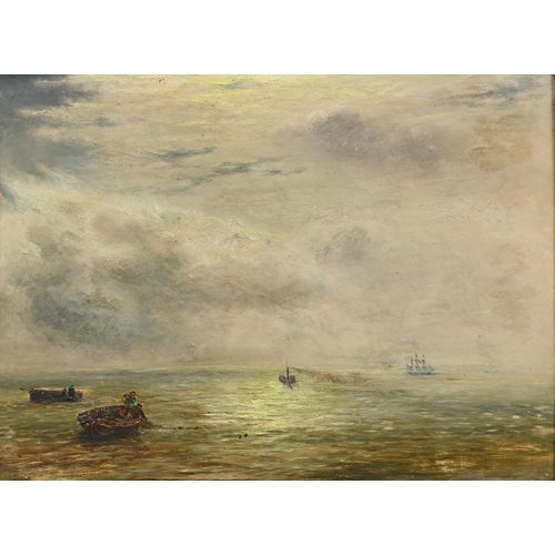 908 - English School, 19th century - Seascape with a Paddle Steamer and other Vessels, indistinctly signed... 