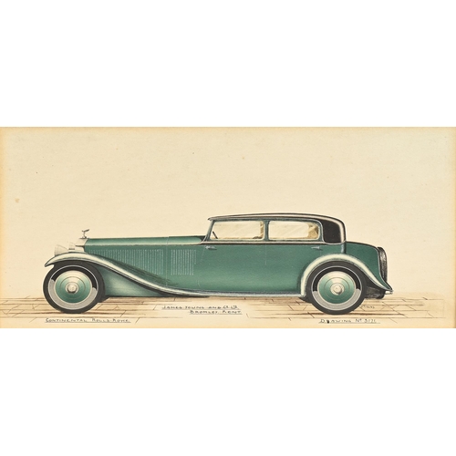 912 - Automobilia. John Posford Tilbury (1908-1983) - Design for a Continental Rolls Royce for James Young... 