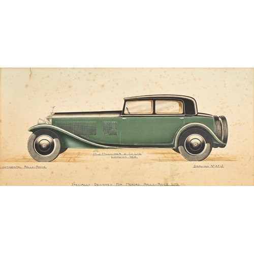 912 - Automobilia. John Posford Tilbury (1908-1983) - Design for a Continental Rolls Royce for James Young... 