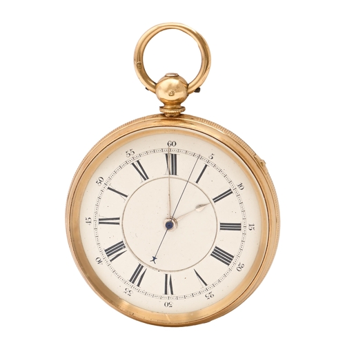 92 - An English 18ct gold chronograph, John Maule, Sutton No 1868, with three-quarter plate gilt finished... 