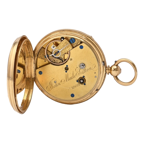 92 - An English 18ct gold chronograph, John Maule, Sutton No 1868, with three-quarter plate gilt finished... 