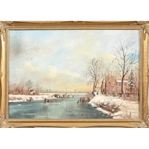 930 - Raymond Price, 20th century - Dutch Winter Landscape, signed, oil on canvas, 50 x 75cm... 