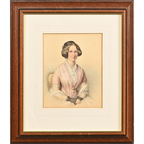 931 - Ferdinand Henry Bischoff (1795-1854) - Portrait of Mrs Robert Burrows, seated half length in a pink ... 