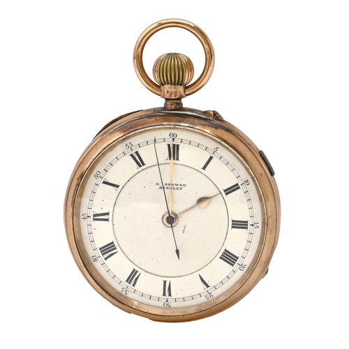 94 - A 9ct gold keyless lever watch, G Browne, Bingley, with three-quarter plate centre-seconds movement ... 