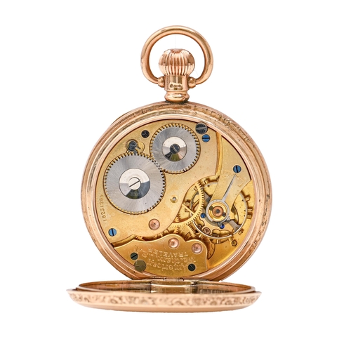 95 - A 9ct gold keyless lever watch, American Waltham Watch Co Traveler/M T Galloway, Leeds, in Dennison ... 