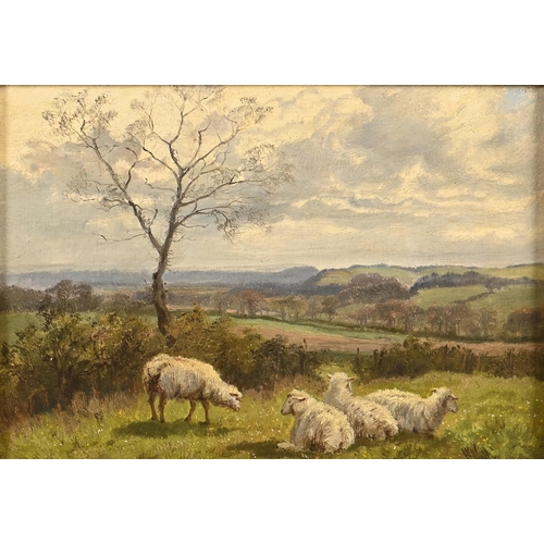 950 - Enoch Crosland (1860-1938) - Sheep in a Landscape; Man on a Country Lane, a pair, both signed, oil o... 