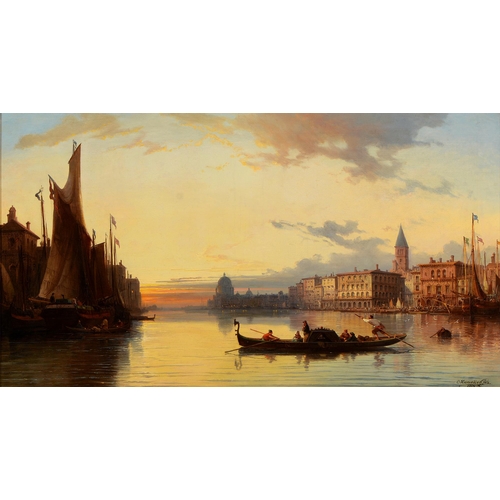 957 - Charles Euphrasie Kuwasseg (1838-1904) - The Venetian Lagoon at Sunset, signed (C Kuwasseg Fils) and... 