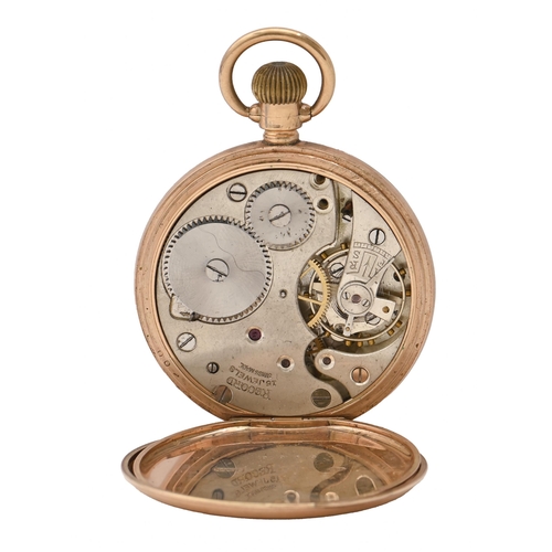 96 - A 9ct gold keyless lever watch, Record movement, gold bow and cuvette, 48mm diam, Chester 1924, 70.4... 