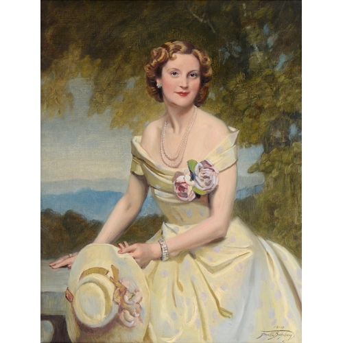 960 - Frank Owen Salisbury CVO (1874-1962) - Portrait of a Sybil Rhodes, three quarter length in a white g... 