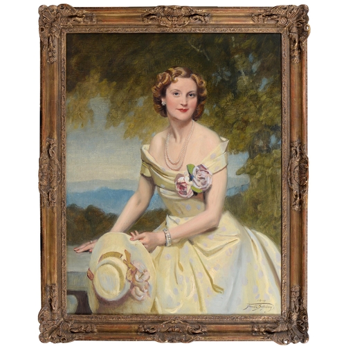 960 - Frank Owen Salisbury CVO (1874-1962) - Portrait of a Sybil Rhodes, three quarter length in a white g... 