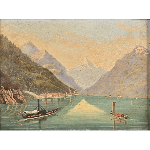 964 - W C, 19th century - Lake Lucerne, signed with initials, oil on board, 19 x 26.5cm