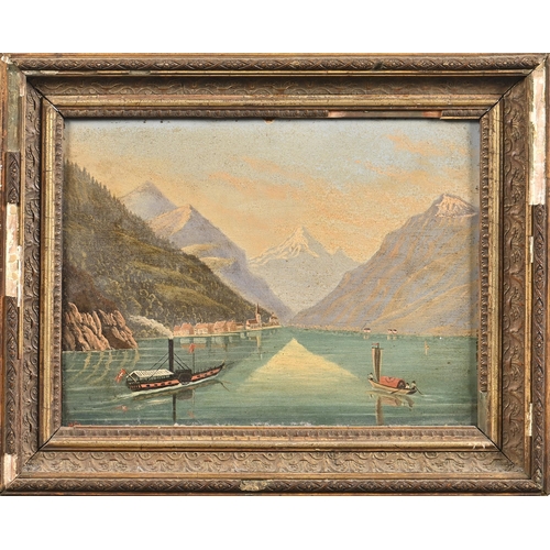 964 - W C, 19th century - Lake Lucerne, signed with initials, oil on board, 19 x 26.5cm