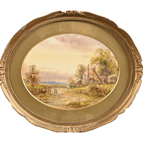 965 - E Nevil (fl. c1890) - Going to Market; End of the Day, a pair, both signed, watercolour, oval, 17 x ... 