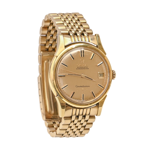 97 - An Omega 18ct gold self-winding gentleman's wristwatch, Automatic Chromometer, 33mm diam, on gold br... 