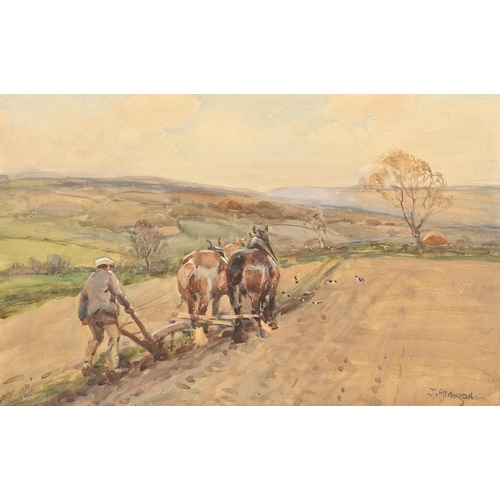 971 - John Atkinson (1863-1924) - The Plough Team, signed, watercolour, 28 x 45cm