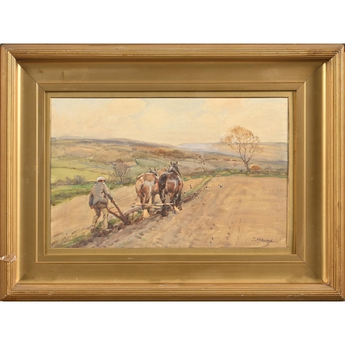 971 - John Atkinson (1863-1924) - The Plough Team, signed, watercolour, 28 x 45cm