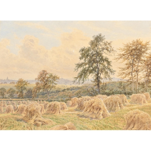 973 - English School, 1892 - Harvest Scene, indistinctly signed B..dock, watercolour, 36 x 50.5cm... 