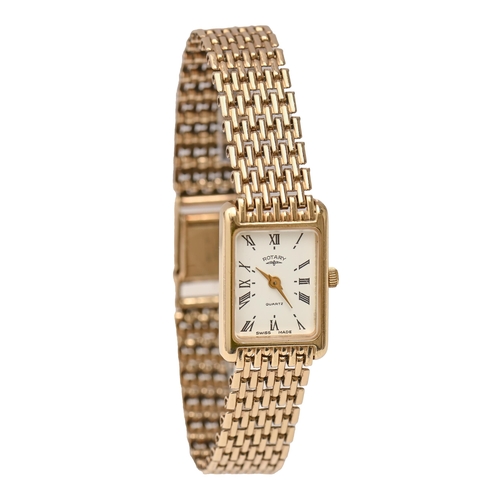 98 - A Rotary 9ct gold oblong lady's wristwatch, quartz movement, 15 x 23mm, on 9ct gold bracelet, 20g... 