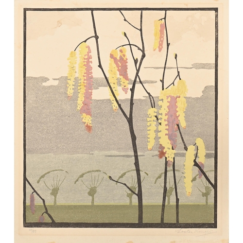 982 - Edward Loxton Knight RBA, RI (1905-1993) - Catkins, colour woodcut, signed by the artist in pencil a... 