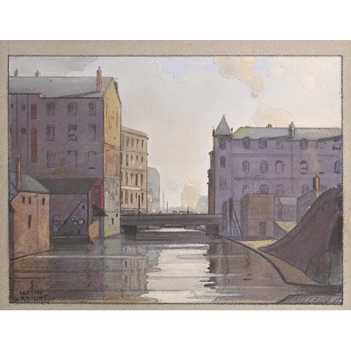 984 - Edward Loxton Knight RBA, RI (1905-1993) - Canal Warehouses, signed, pastel on board, 16 x 21.5cm, u... 