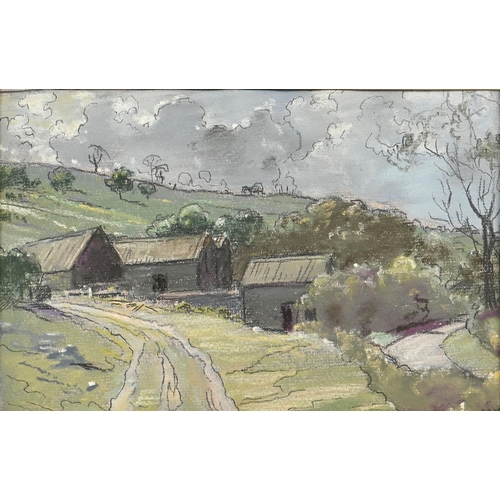 985 - Edward Loxton Knight RBA, RI (1905-1993) - Farm Buildings, tempera and mixed media on coloured paper... 