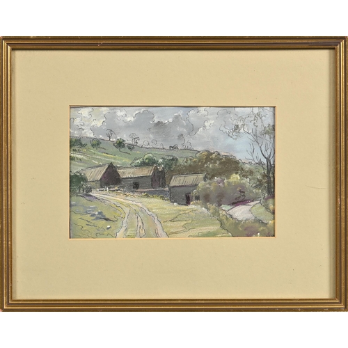 985 - Edward Loxton Knight RBA, RI (1905-1993) - Farm Buildings, tempera and mixed media on coloured paper... 