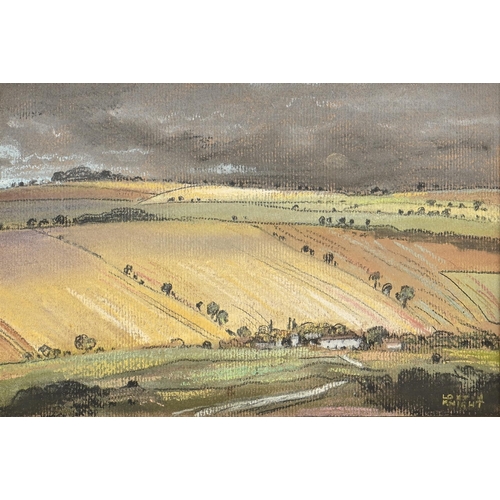 988 - Edward Loxton Knight RBA, RI (1905-1993) - The Downs, signed, mixed media on board, 15 x 23cm... 