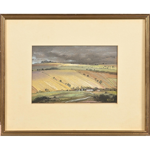 988 - Edward Loxton Knight RBA, RI (1905-1993) - The Downs, signed, mixed media on board, 15 x 23cm... 