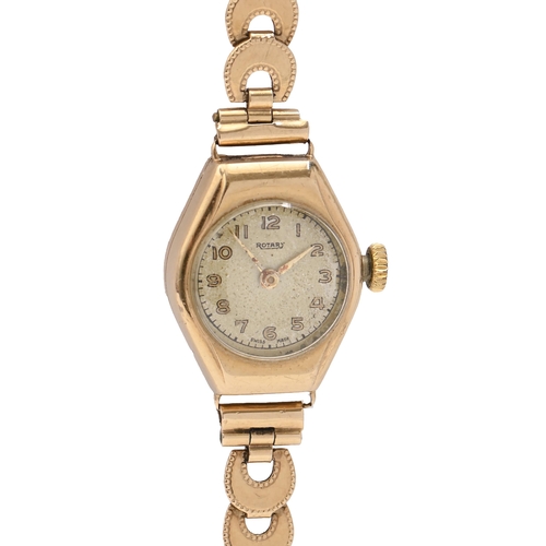 99 - A Rotary 9ct gold lady's wristwatch, 18 x 21mm, on 9ct gold scale pattern bracelet, 14.3g... 