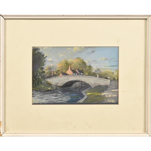 993 - Edward Loxton Knight RBA, RI (1905-1993) - Canal Bridge, signed, mixed media on board, 15 x 22.5cm... 