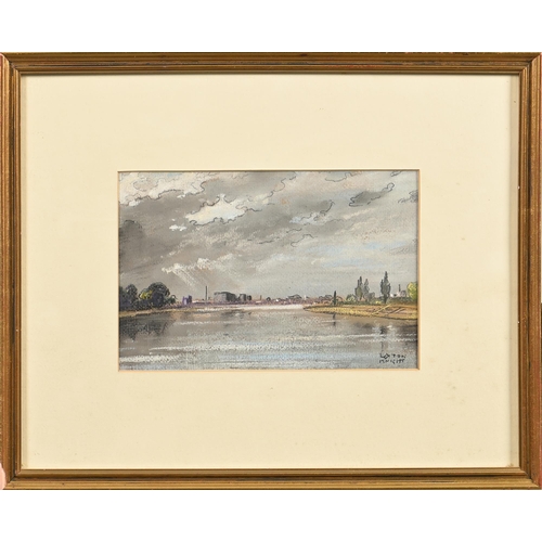 994 - Edward Loxton Knight RBA, RI (1905-1993) - The River Thames, signed, tempera and mixed media on boar... 