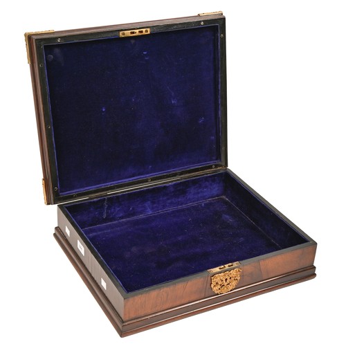 844 - A Dutch padauk box, 18th/early 19th c, with finely chased floral giltmetal mounts, lined in blue vel... 