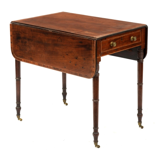 1213 - A George III mahogany Pembroke table, cross-banded in rosewood and line inlaid, on brass castors, 70... 