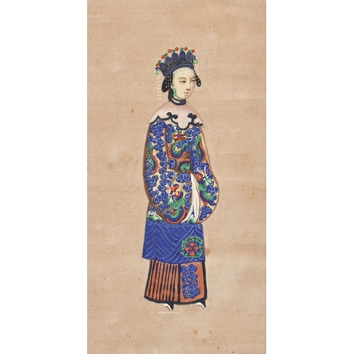 1003 - Chinese School, 19th century - Traditional Figures, a pair, full-length, wearing traditional dress, ... 