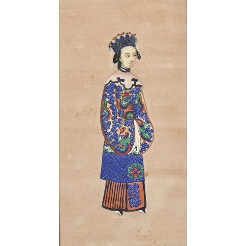 1003 - Chinese School, 19th century - Traditional Figures, a pair, full-length, wearing traditional dress, ... 