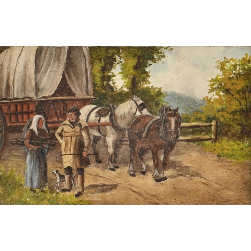 1005 - English School, early 20th century - Rustic Scenes, a pair, oil on board, 12 x 19cm (2)... 