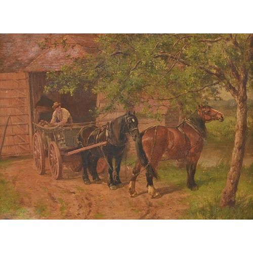 1012 - Follower of John Frederick Herring - Unloading the Wagon, bears signature and date, oil on canvas, 4... 