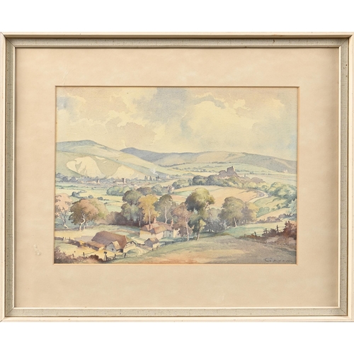 1013 - Emerson Harold Groom (1891-1983) - Landscape; Village Scene, a pair, both signed, watercolour, 27 x ... 