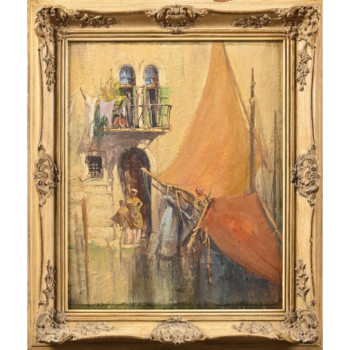 1027 - Italian School, 20th century - A Venetian Affair, indistinctly signed, oil on panel, 49 x 39cm... 