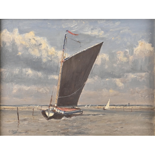 1029 - M.J. Walton, second-half 20th century - Boats off the Norfolk Coast, a windmill in the background, s... 