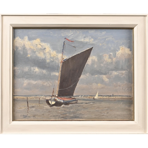 1029 - M.J. Walton, second-half 20th century - Boats off the Norfolk Coast, a windmill in the background, s... 