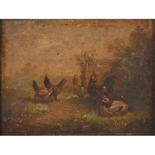 1031 - English School, 19th century - Chickens in a Farmyard, indistinctly signed in the lower-left margin,... 