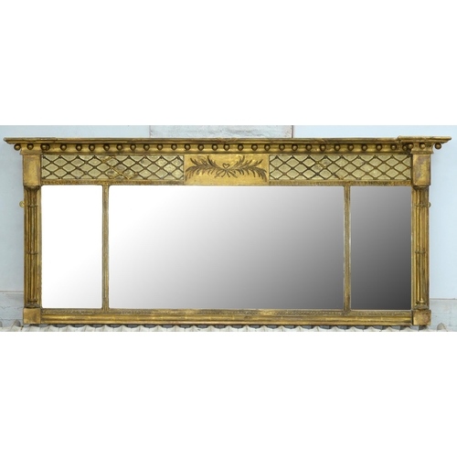 1059 - A George III giltwood overmantle mirror with triple bevelled plate, 59 x 140cm