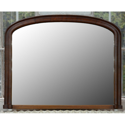 1060 - A Victorian mahogany overmantle mirror, on glazed pottery feet, 85 x 105cm