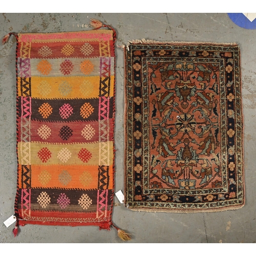 1088 - A Turkish Kurdish sleeping rug, 107 x 52cm and a Persian sarouk rug, 93 x 65cm