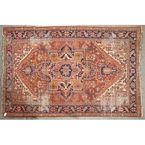 1091 - A small Heriz carpet, 242 x 173cm and a Brussels tapestry, 145 x 126cm