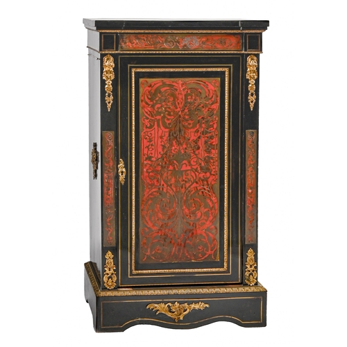 1099 - A French gilt lacquered, brass mounted, ebonised and Boulle pier cabinet, c1870, enclosed by a panel... 